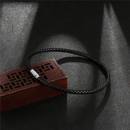 MKENDN Fashion Men's Choker Necklace Black Brown Braided Leather Necklace Stainless Steel Magnetic Clasp Male Jewelry Gifts