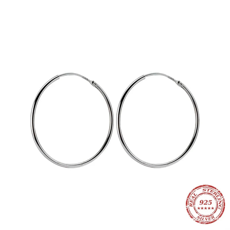 Round Simple Hoop Earrings 925 Sterling Silver