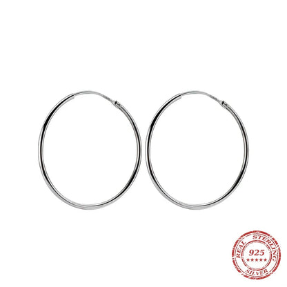 Round Simple Hoop Earrings 925 Sterling Silver