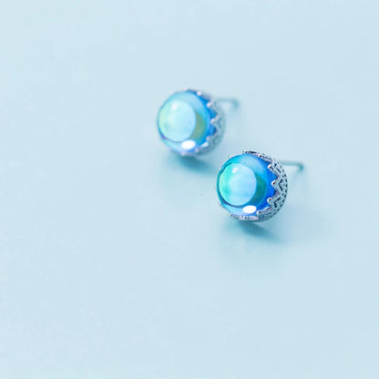 Blue Opal Color Stud Earrings 925 Sterling Silver