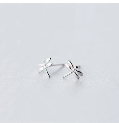 925 Sterling Silver Fresh Small Simple Dragonfly Stud Earrings