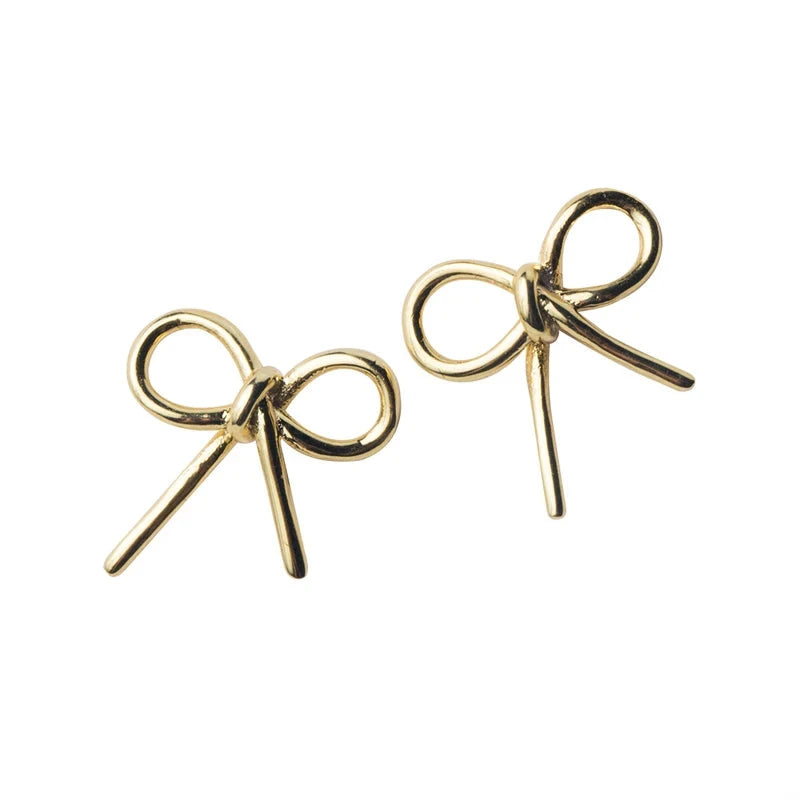 Gold Color Bowknot 925 Sterling Silver  Stud Earrings