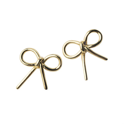 Gold Color Bowknot 925 Sterling Silver  Stud Earrings