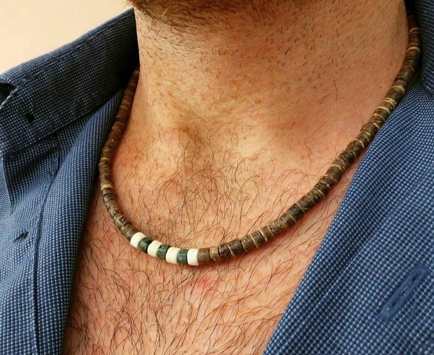 Men's African necklace, Men african Beaded jewelry, Surfer necklace Gifts for men, Wooden Beach Necklace