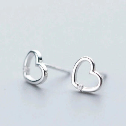 925 Sterling Silver Rose Gold Color Hearts Clear CZ  Stud Earrings