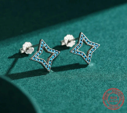 Minimalism 925 Sterling Silver Stars Turquoise Stud Earrings