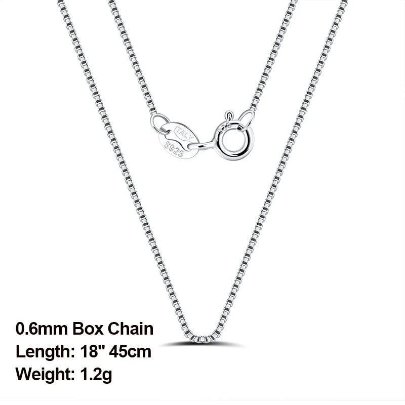 925 Sterling Silver Box Chain Necklace 40-60cm