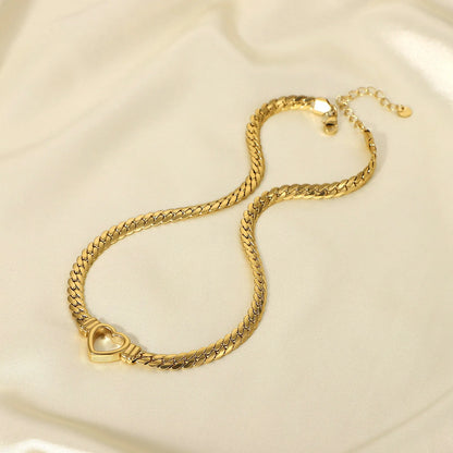 Gold Or Silver Stainless Steel Cuban Chain Heart Necklace