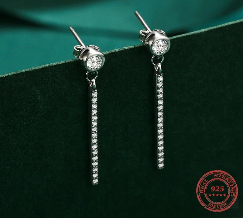 925 sterling Silver Classic Swing Clear CZ Drop Earrings