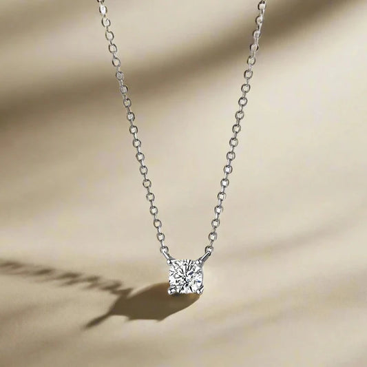 925 Sterling Silver Single CZ Pendant Necklace