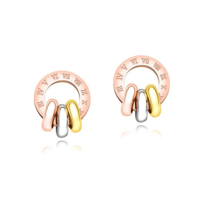 Rose Gold Color Roman Numerals Stainless Steel Stud Earrings