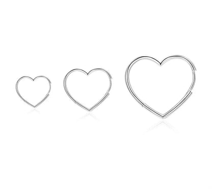 925 Sterling Silver Hearts Shape Simple Elegant Hoop Earrings