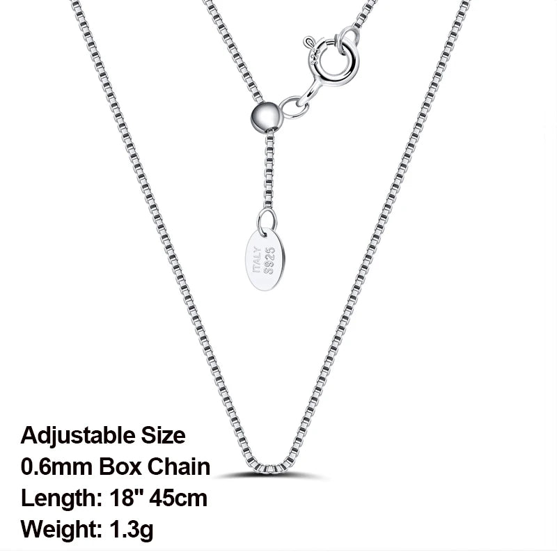 925 Sterling Silver Box Chain Necklace 40-60cm