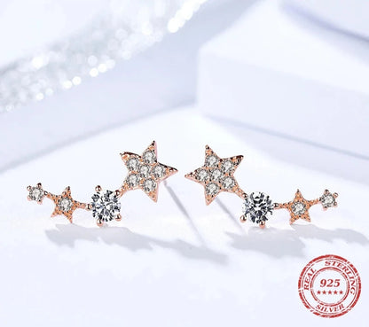 925 Sterling Silver CZ Exquisite Stackable Star Stud Earrings