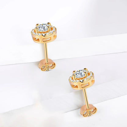 1 Carat D Color Moissatine Stud Earrings 18K Gold Plated 925 Sterling Silver