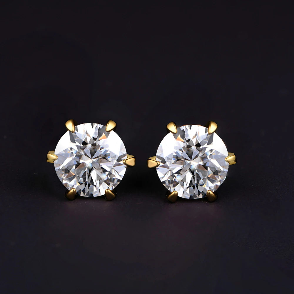 18K Plated 0.5-1 Carat D Color Moissanite Stud Earrings Solid 925 Sterling Silver (Multiple Colors)