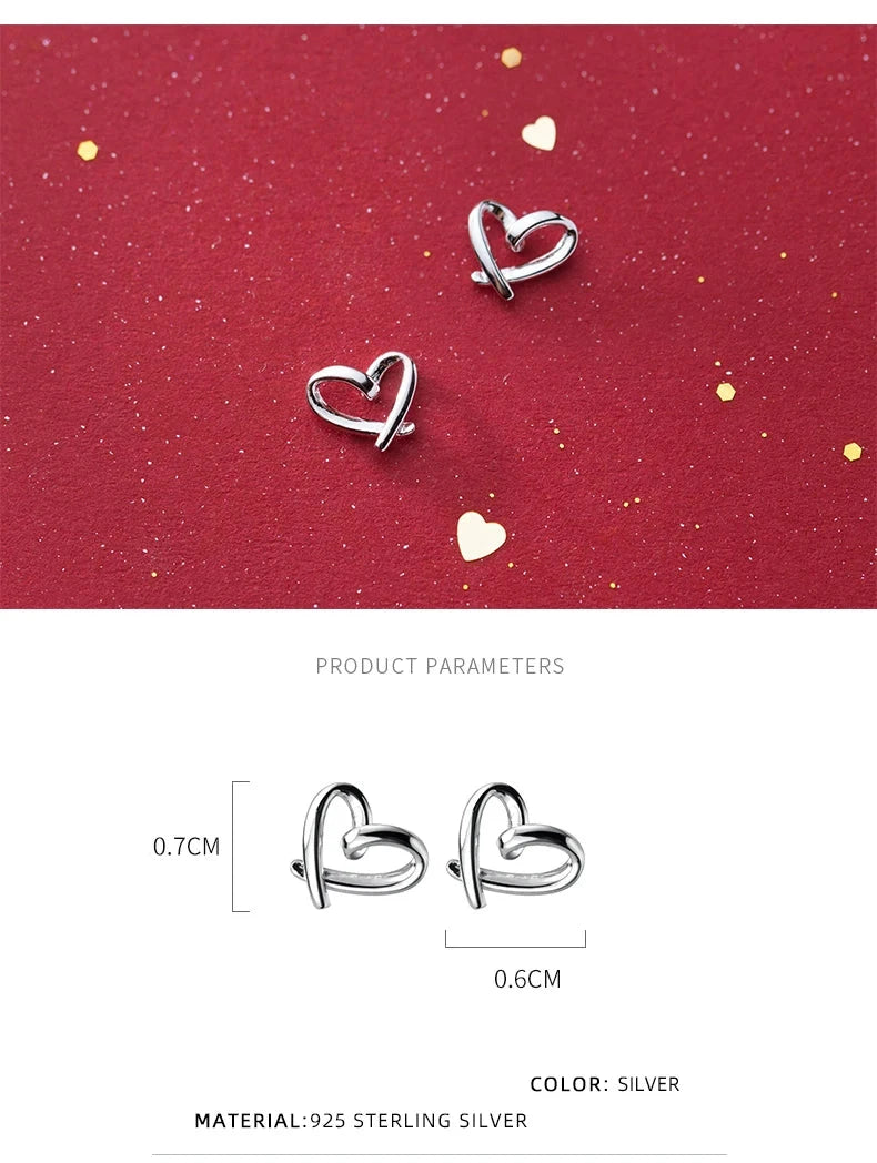 Heart Stud Earrings 925 Sterling Silver