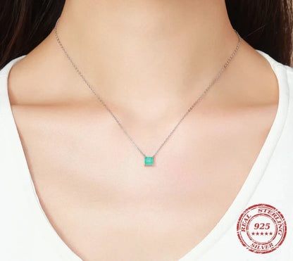 925 Sterling Silver Green Tourmaline Color Necklace