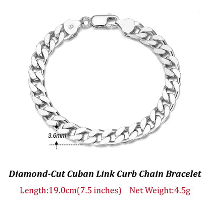 925 Sterling Silver Diamond-Cut Curb Bracelet/Chain 3.6/5/7mm