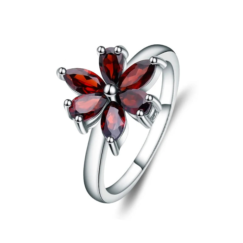 925 Silver Ring Natural Garnet Ring (Yellow, Rose & White Gold)