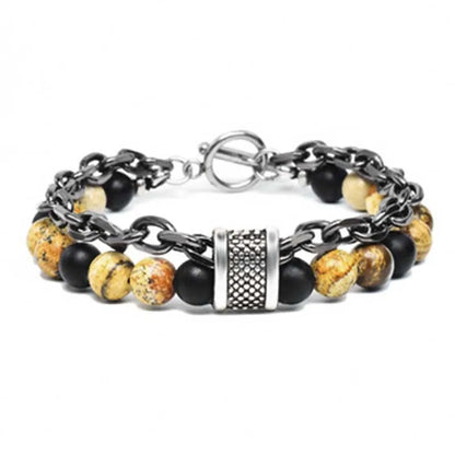 Multi Style Choice Tiger Eye Stone Stainless Steel Gunmetal Link Chain With Beaded Bracelet