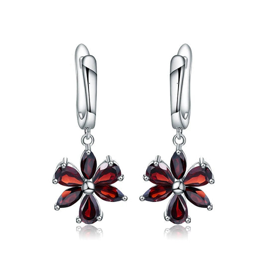 925 Sterling Silver Garnet Drop Earrings