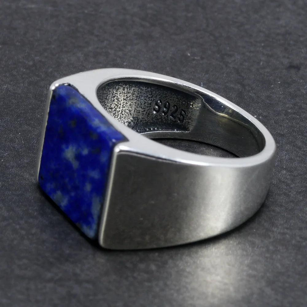 Solid 925 Sterling Silver Square Lapis Lazuli Onyx Ring