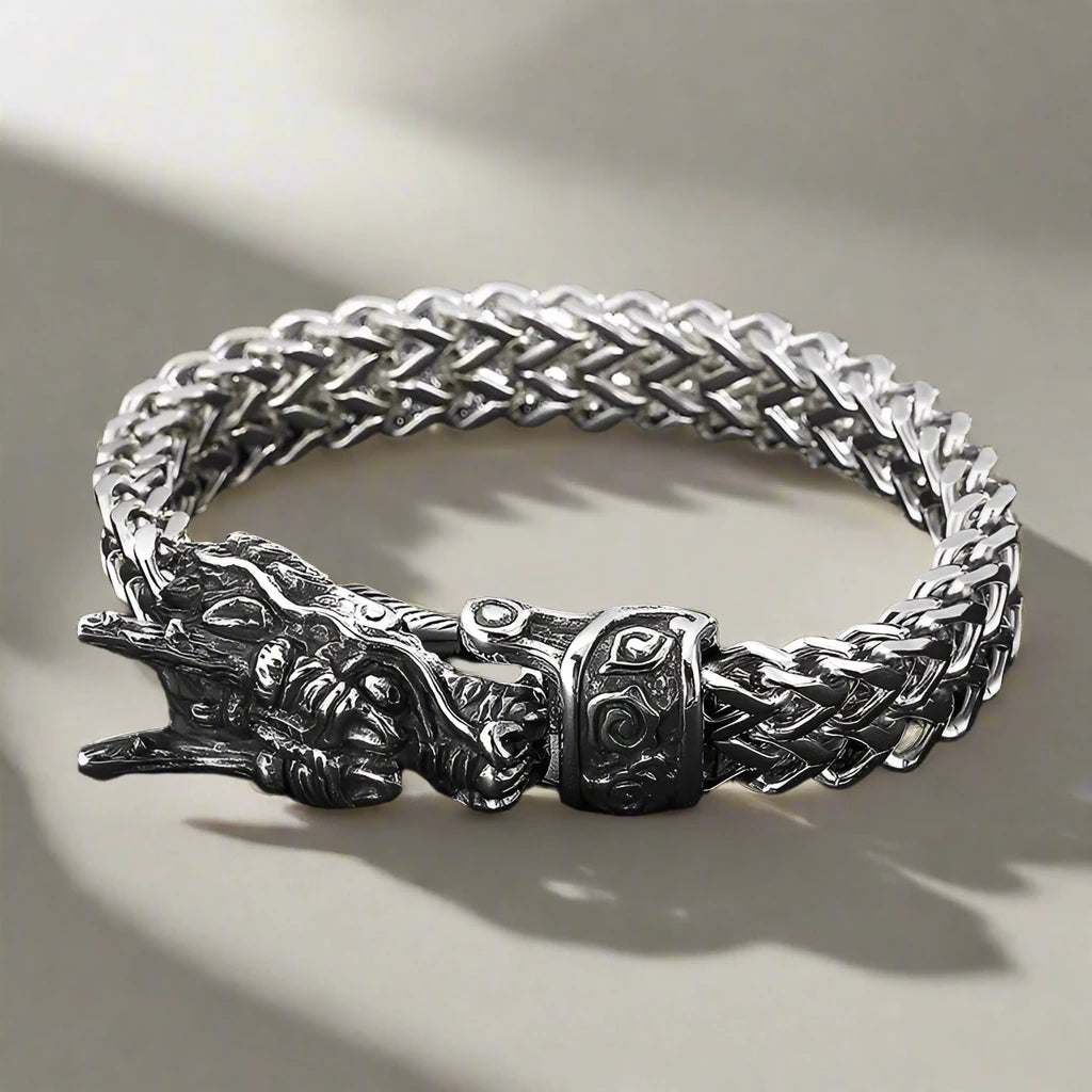 Stainless Steel Braided Mesh Link Dragon Bracelet