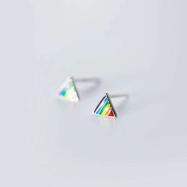 Rainbow Color Cute Enamel Stars Stud Earrings 925 Sterling Silver