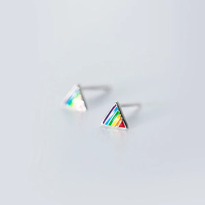 Rainbow Color Cute Enamel Stars Stud Earrings 925 Sterling Silver