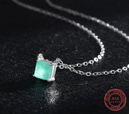 925 Sterling Silver Green Tourmaline Color Necklace