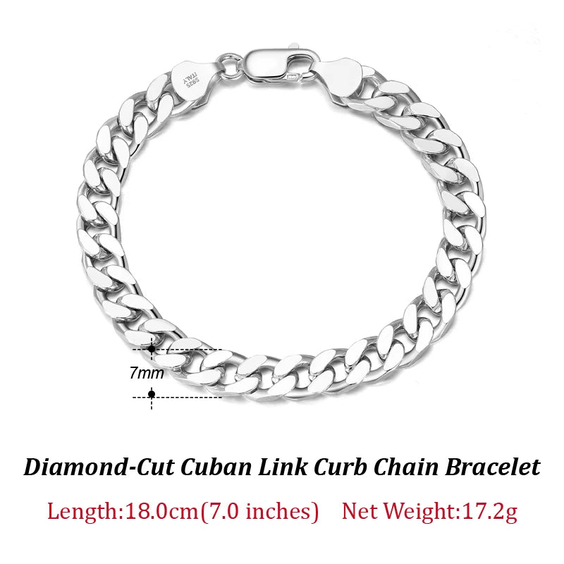 925 Sterling Silver Diamond-Cut Curb Bracelet/Chain 3.6/5/7mm