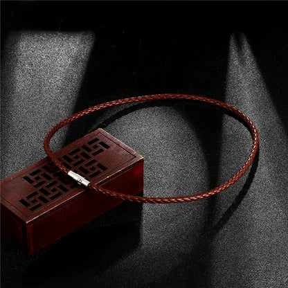 MKENDN Fashion Men's Choker Necklace Black Brown Braided Leather Necklace Stainless Steel Magnetic Clasp Male Jewelry Gifts