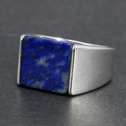 Solid 925 Sterling Silver Square Lapis Lazuli Onyx Ring