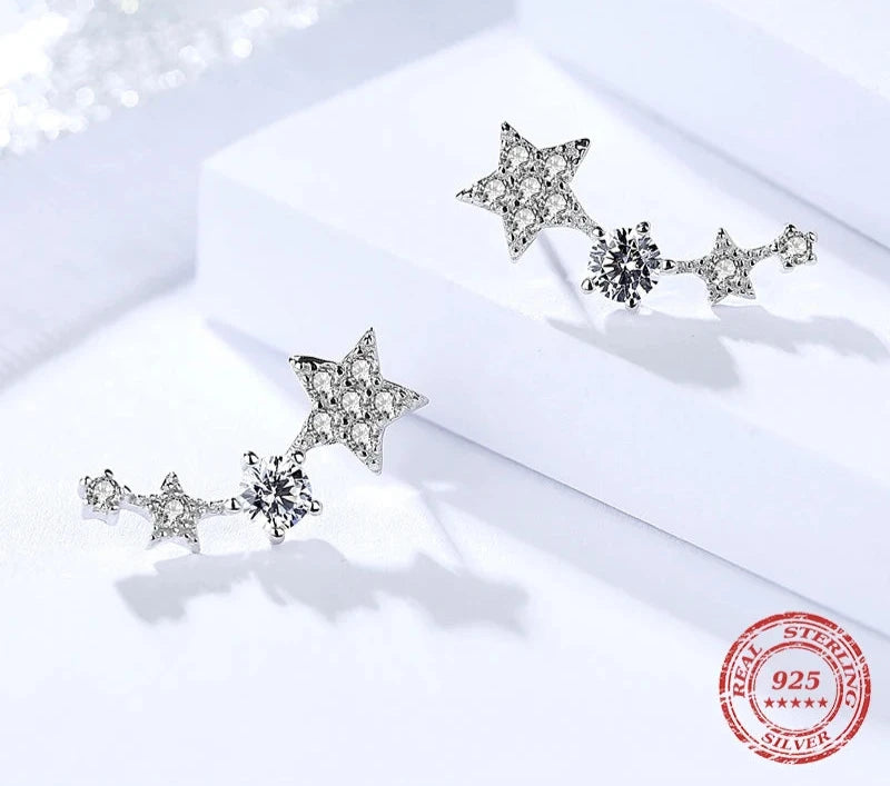 925 Sterling Silver CZ Exquisite Stackable Star Stud Earrings