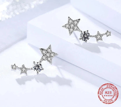 925 Sterling Silver CZ Exquisite Stackable Star Stud Earrings