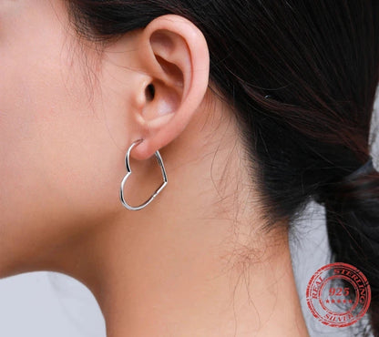 925 Sterling Silver Hearts Shape Simple Elegant Hoop Earrings