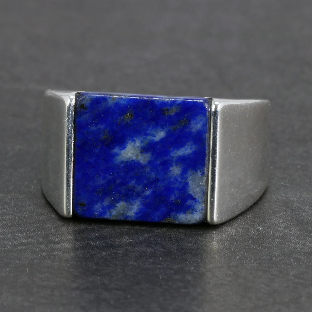 Solid 925 Sterling Silver Square Lapis Lazuli Onyx Ring