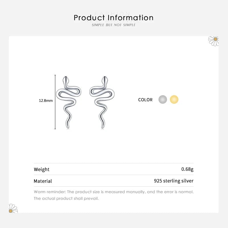 925 Sterling Silver Cute Small Snake Stud Earrings (2 Colors)