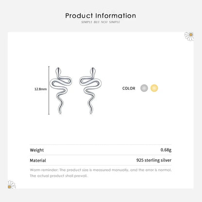 925 Sterling Silver Cute Small Snake Stud Earrings (2 Colors)