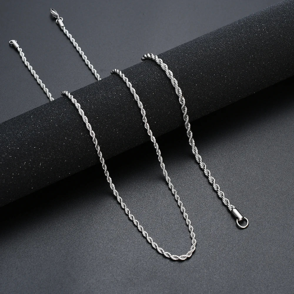 Low price width 3MM 316L stainless steel twisted rope chain necklace Men and women Link necklace Fashion gift jewelry 45-70CM