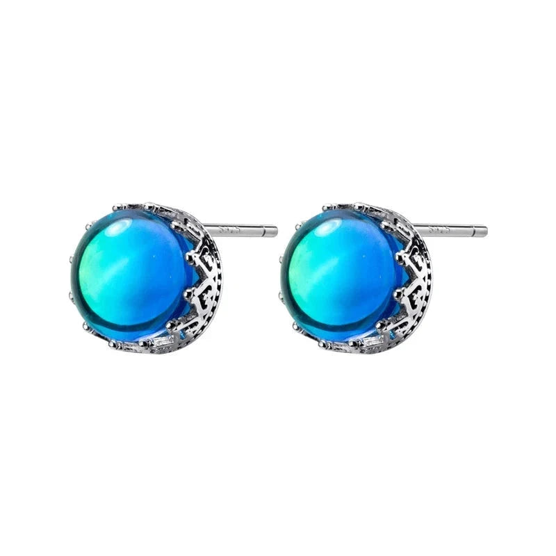 Blue Opal Color Stud Earrings 925 Sterling Silver