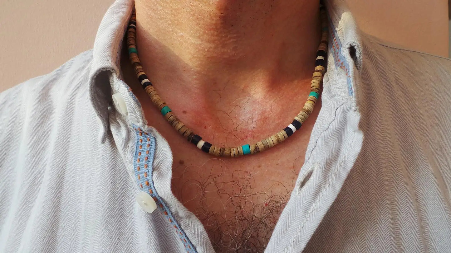 Men's African necklace, Men african Beaded jewelry, Surfer necklace Gifts for men, Wooden Beach Necklace