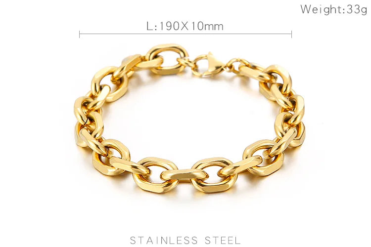 6/10mm Gold Or Silver Stainless Steel Belcher Chain  Bracelet