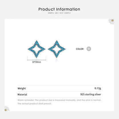 Minimalism 925 Sterling Silver Stars Turquoise Stud Earrings