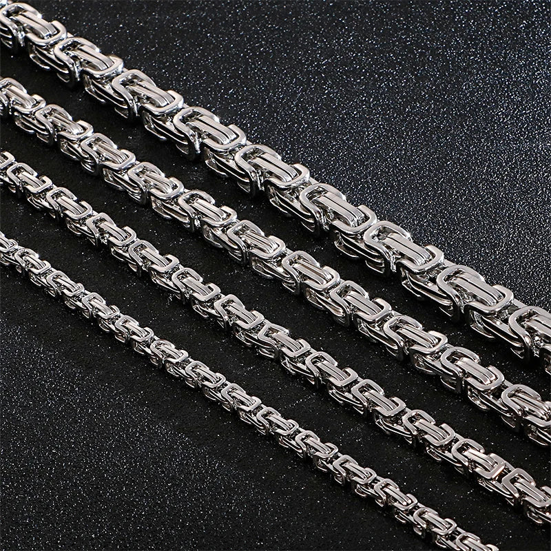 4/5/6/8mm Choker to Long Stainless Steel Byzantine Chain