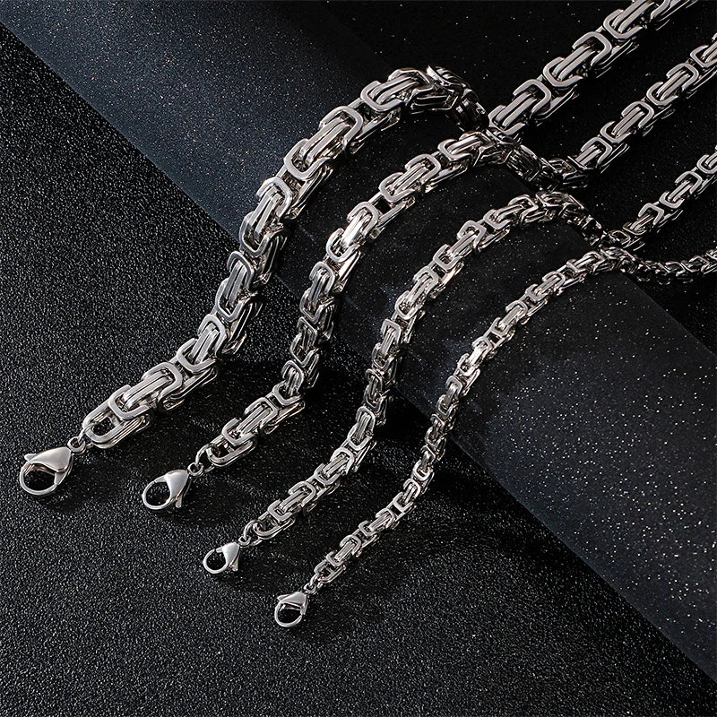 4/5/6/8mm Choker to Long Stainless Steel Byzantine Chain