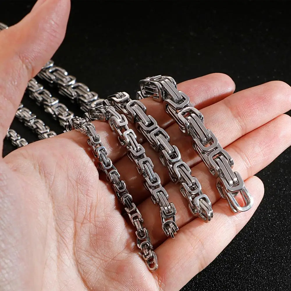 4/5/6/8mm Choker to Long Stainless Steel Byzantine Chain