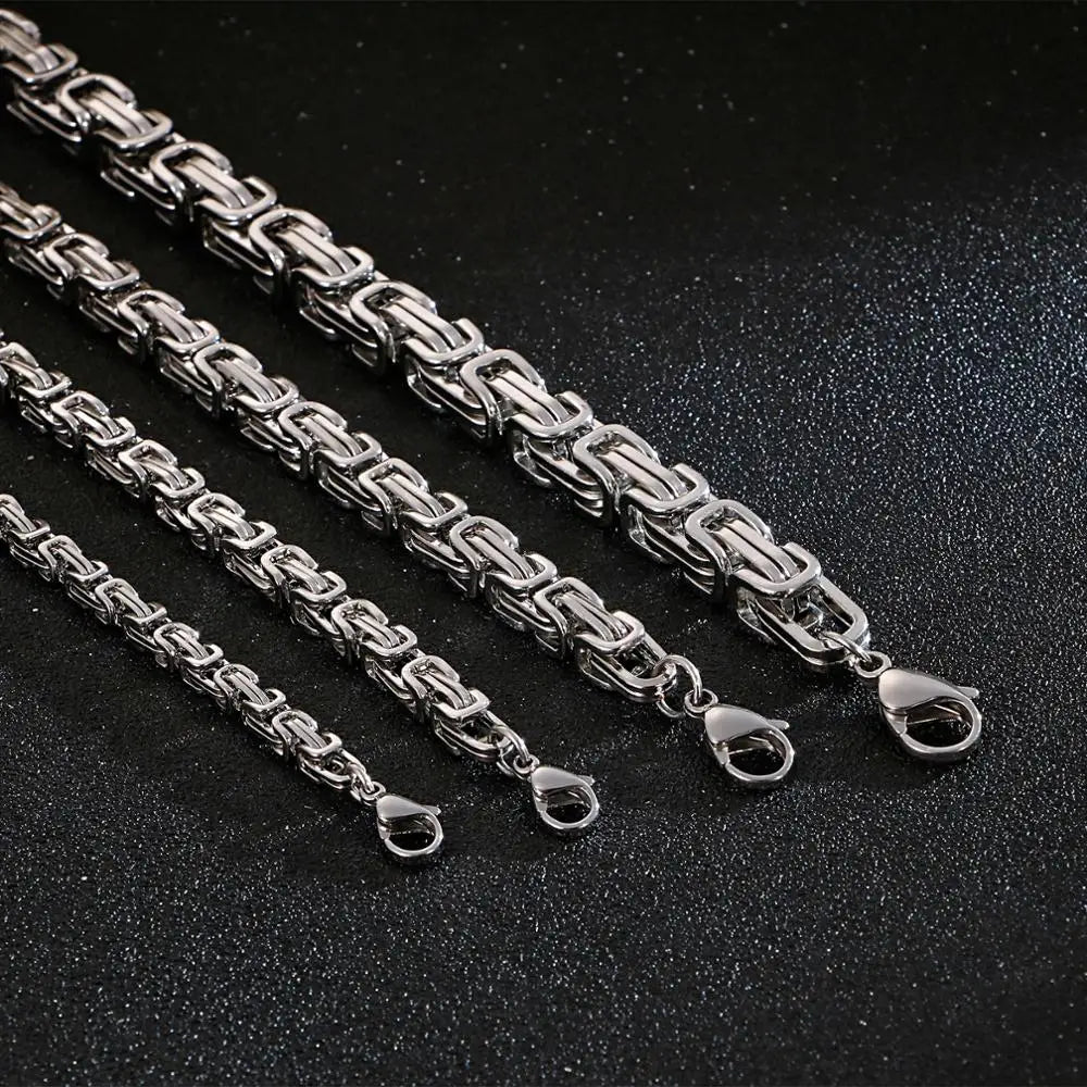 4/5/6/8mm Choker to Long Stainless Steel Byzantine Chain