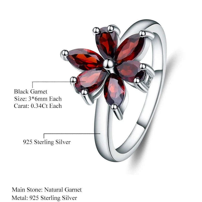 925 Silver Ring Natural Garnet Ring (Yellow, Rose & White Gold)